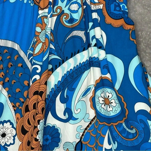 Nicole by Nicole Miller 14 XL Shirt Top Blue Paisley Short Sleeve V Neck - Picture 2 of 8